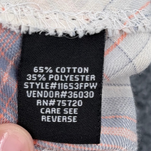 BKE Mens Plaid Pearl Snap Western Shirt Grey Orange Long Sleeve Medium - Picture 4 of 6